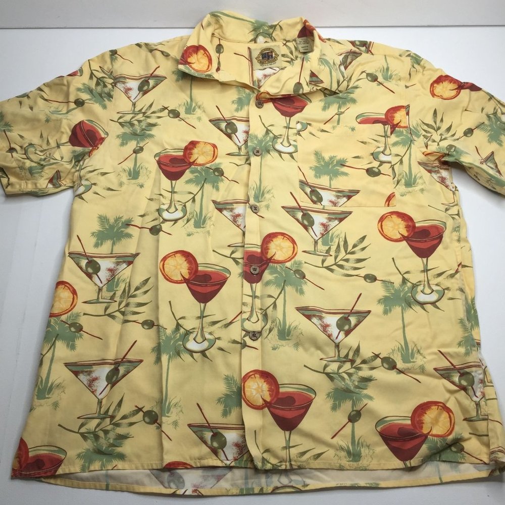 Pusser's West Indies Men's Hawaiian Shirt Palms Surfing Wine Martinis Size M Med